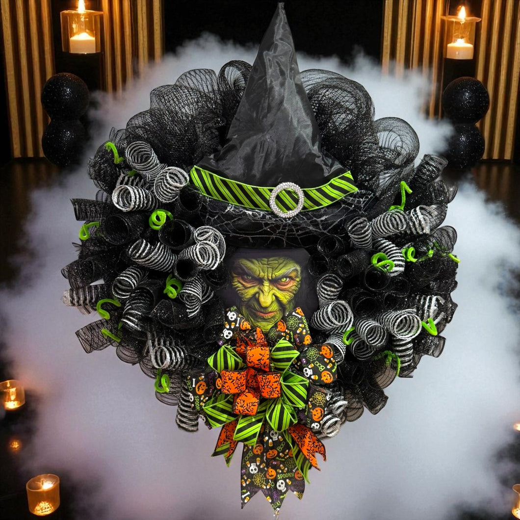 Halloween Witch Wreath #1 Halloween Best Seller ! Witch's Face Wreath (Free Shipping)