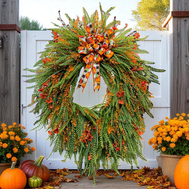 Fall Green Fern Bead Wreath   Fall Front Door Decor Oval Grapevine Wreath Large 35x28