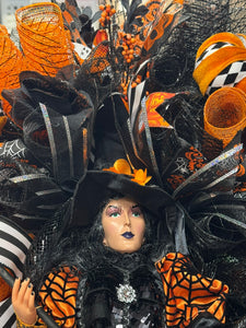 Halloween  Witch Wreath -  Halloween Swag Wreath Witch Doll Orange & Black (Free Shipping)