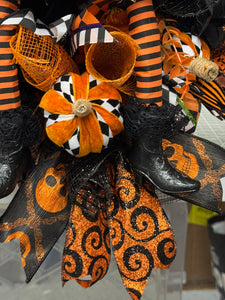Halloween  Witch Wreath -  Halloween Swag Wreath Witch Doll Orange & Black (Free Shipping)