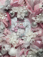 Pink & White Snowman Christmas Wreath Victorian Wreath