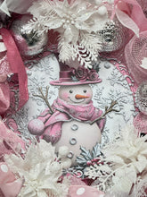 Pink & White Snowman Christmas Wreath Victorian Wreath