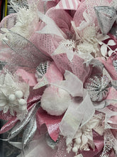Pink & White Snowman Christmas Wreath Victorian Wreath
