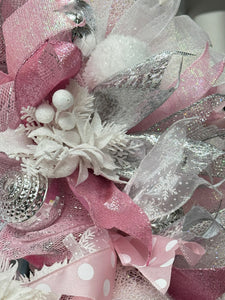 Pink & White Snowman Christmas Wreath Victorian Wreath