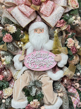 Pink Christmas Wreath with Santa – Luxury Double Door Holiday Swag, Frosted Pine & Berry Deco
