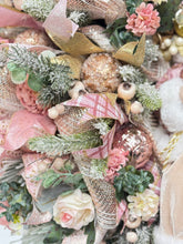 Pink Christmas Wreath with Santa – Luxury Double Door Holiday Swag, Frosted Pine & Berry Deco