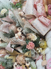Pink Christmas Wreath with Santa – Luxury Double Door Holiday Swag, Frosted Pine & Berry Deco