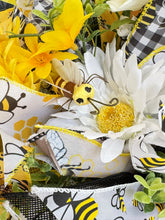 Bumble Bee Wreath for Front Door, Bee Happy Summer Wreath, Yellow Daisy Hydrangea Farmhouse Wreath, 28 Inch Bumblebee Door Decor