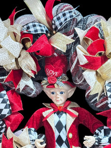 Valentine's Day  Red Front  Door Wreath with Argyle Red and Black Fairy
