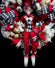 Valentine's Day  Red Front  Door Wreath with Argyle Red and Black Fairy