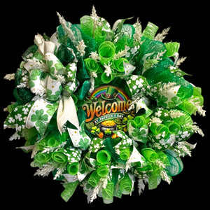 St Patrick's Day Welcome Front Door Wreath Green Shamrocks and More