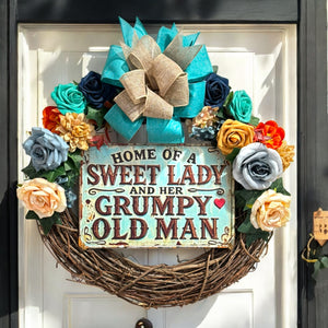 Blue Rustic Funny Sign Wreath  " Home of A Sweet Lady & Her Grumpy Old Man"