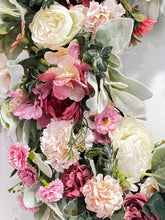 Shabby Chic Victorian Front Door Wreath 20 inch Roses, Carnations & Lamb's Ear