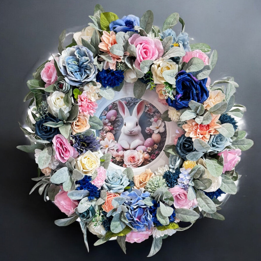 Easter & Spring TWO HOLIDAY !!  Front Door Wreath 20 inch Roses, Carnations & Lamb's Ear (Free Shipping)