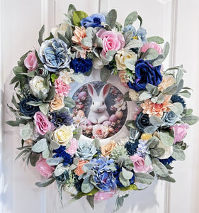 Easter & Spring TWO HOLIDAY !!  Front Door Wreath 20 inch Roses, Carnations & Lamb's Ear (Free Shipping)