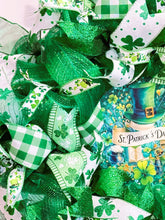 St Patrick's Day Front Door Wreath Green Ribbon, Shamrocks and More