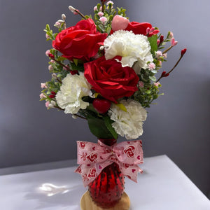 Red Rose Carnation Hobnail Bud Vase Flower Arrangement Valentine's Day Free Shipping