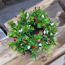 Pillar Candle Centerpiece Arrangement  Greens with Red Pip Berries & Hearts (Free Shipping)