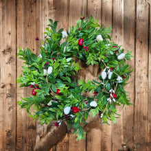 Pillar Candle Centerpiece Arrangement  Greens with Red Pip Berries & Hearts (Free Shipping)