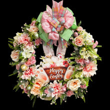 Happy Easter Bunny Pink & White Roses & Hydrangea  Front Door Wreath (Free Shipping)