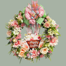 Happy Easter Bunny Pink & White Roses & Hydrangea  Front Door Wreath (Free Shipping)