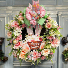 Happy Easter Bunny Pink & White Roses & Hydrangea  Front Door Wreath (Free Shipping)