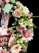 Happy Easter Bunny Pink & White Roses & Hydrangea  Front Door Wreath (Free Shipping)