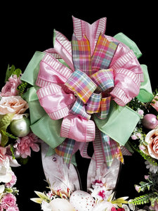 Happy Easter Bunny Pink & White Roses & Hydrangea  Front Door Wreath (Free Shipping)