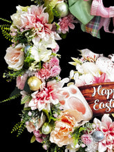 Happy Easter Bunny Pink & White Roses & Hydrangea  Front Door Wreath (Free Shipping)