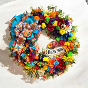 Fiesta Cinco de Mayo Welcome  Wreath  Mexican  Bienvenidos Holiday Wreath (Free Shipping)