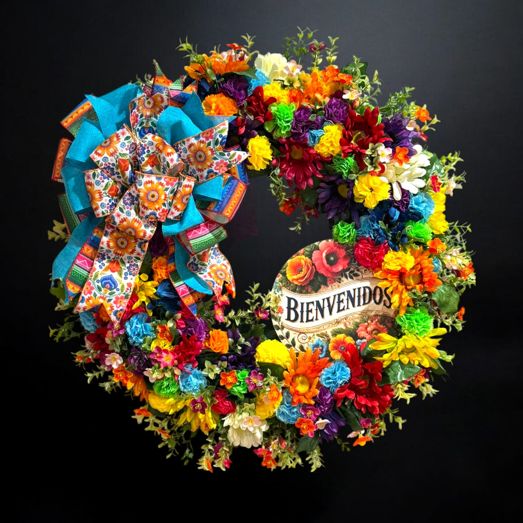 Fiesta Cinco de Mayo Welcome  Wreath  Mexican  Bienvenidos Holiday Wreath (Free Shipping)
