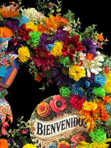 Fiesta Cinco de Mayo Welcome  Wreath  Mexican  Bienvenidos Holiday Wreath (Free Shipping)