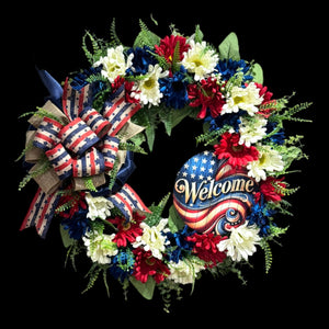 4th of July Front Door Wreath / Americana Patriotic Flag Day Welcome Wreath (Free Shipping)