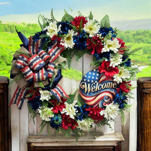 4th of July Front Door Wreath / Americana Patriotic Flag Day Welcome Wreath (Free Shipping)