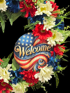 4th of July Front Door Wreath / Americana Patriotic Flag Day Welcome Wreath (Free Shipping)