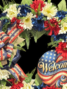4th of July Front Door Wreath / Americana Patriotic Flag Day Welcome Wreath (Free Shipping)