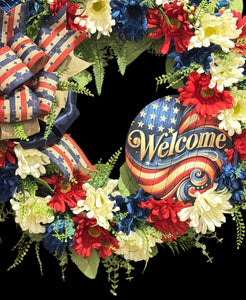 4th of July Front Door Wreath / Americana Patriotic Flag Day Welcome Wreath (Free Shipping)