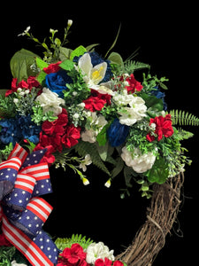Patriotic Front Door Wreath / Americana/ 4th of July  Welcome Wreath (Free Shipping)
