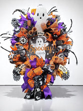 Halloween Ghost Wreath Halloween Swag Wreath Battery Timer Light Spooky Ghost