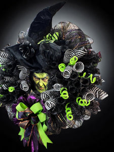 Halloween Witch Wreath Halloween Front Door Wreath  Witch's Face Wreath (Free Shipping)