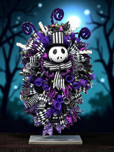 Halloween Jack Swag Wreath  ~ Halloween Front Door Wreath Purple & Black Scary Wreath (Free Shipping)