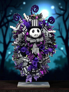 Halloween Jack Swag Wreath  ~ Halloween Front Door Wreath Purple & Black Scary Wreath (Free Shipping)