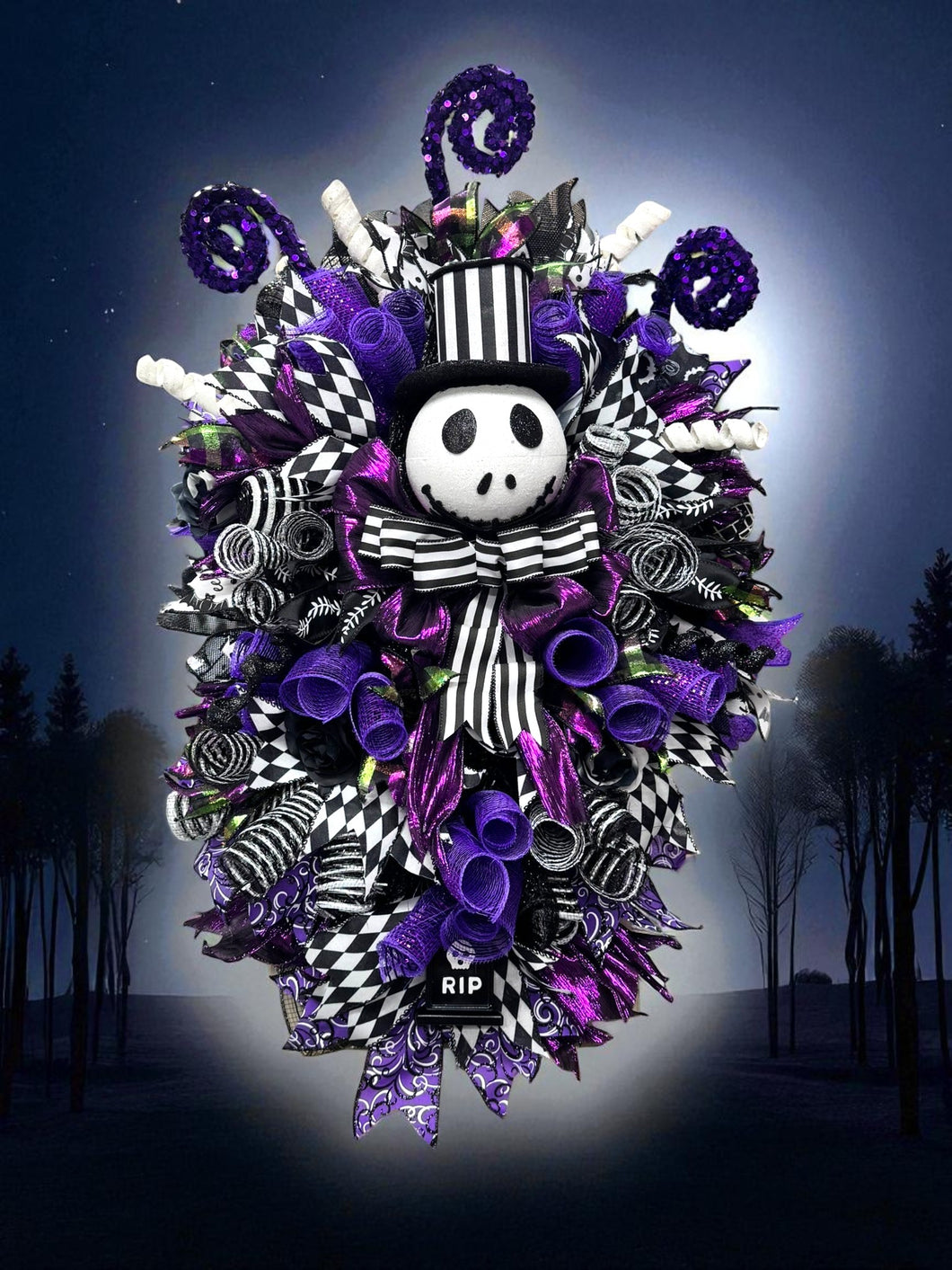 Halloween Jack Swag Wreath  ~ Halloween Front Door Wreath Purple & Black Scary Wreath (Free Shipping)