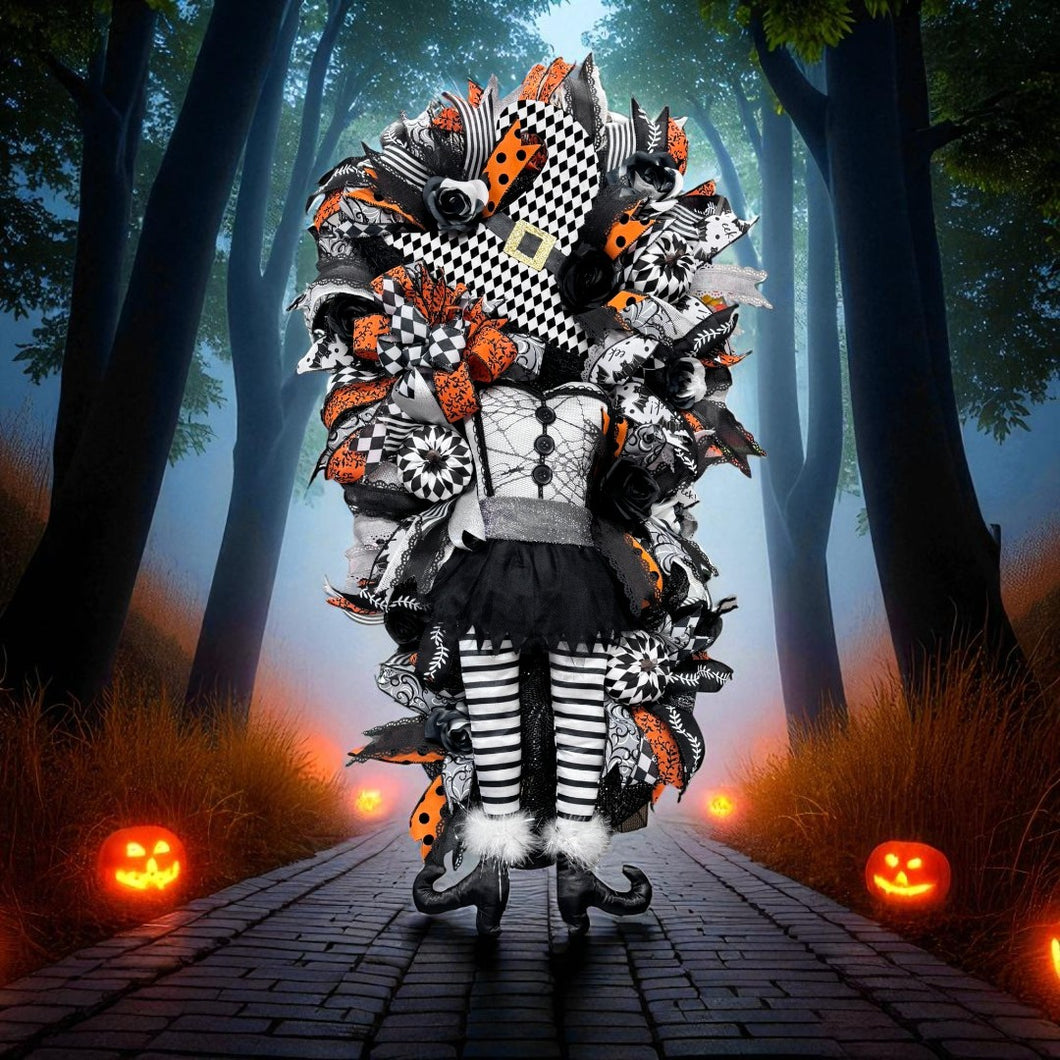 Halloween Witch Swag Wreath  ~ Halloween Mrs. Frankenstein Front Door Wreath  (Free Shipping)