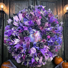 Large Purple Halloween Witch Wreath | Black Roses & Purple Hydrangeas | Gothic Halloween Door Decor | Witchy Front Door Wreath