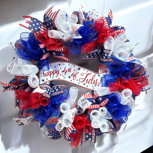 4th of July Front Door Wreath / Americana Patriotic  Welcome Wreath (Free Shipping)
