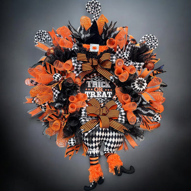 Halloween Witch Wreath Halloween  Handmade Orange & Black Witch's Butt Halloween Wreath (Free Shipping)