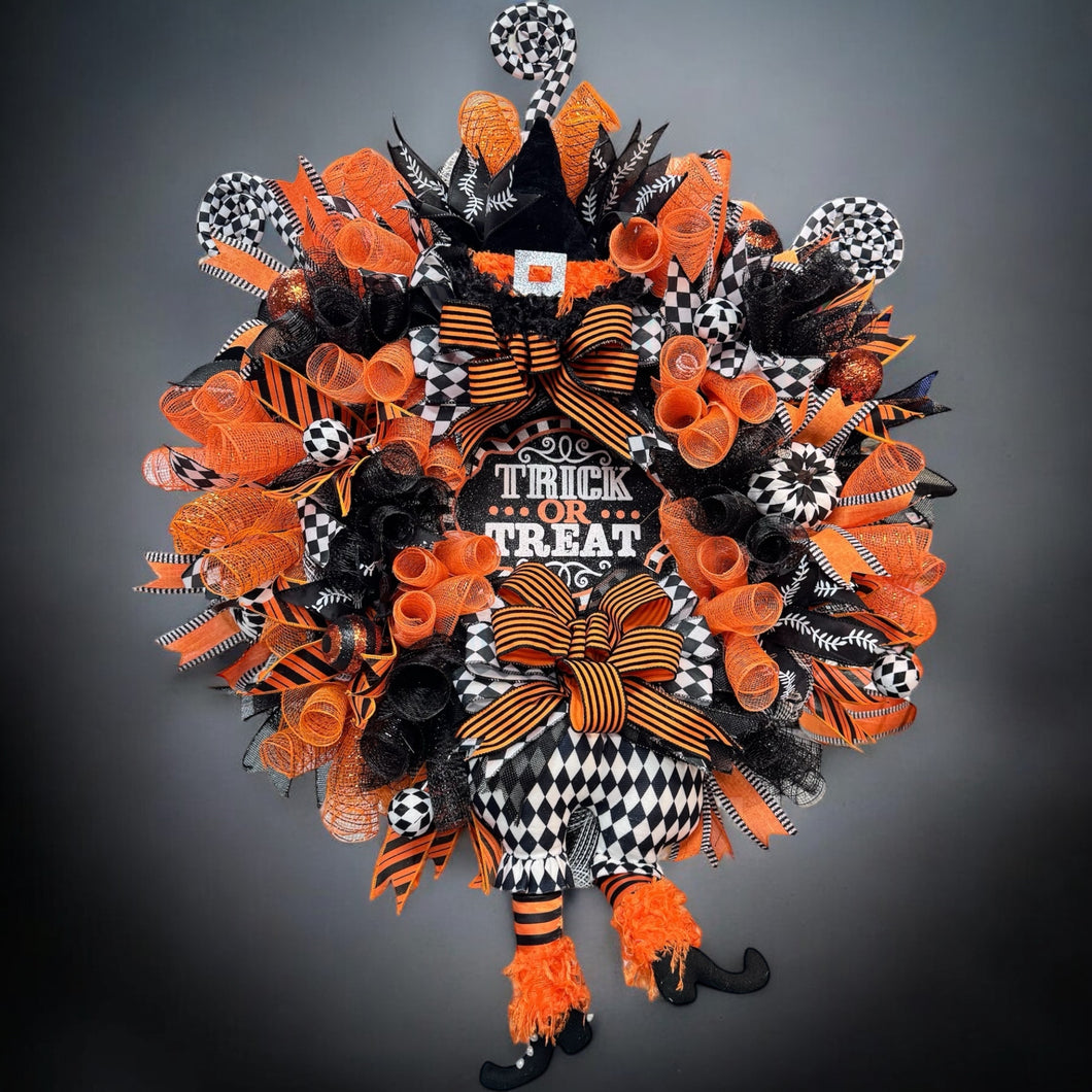 Halloween Witch Wreath Halloween  Handmade Orange & Black Witch's Butt Halloween Wreath (Free Shipping)