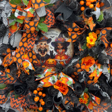 Halloween Witch's Wreath Halloween Good Witches  Handmade Orange & Black Halloween Wreath (Free Shipping)