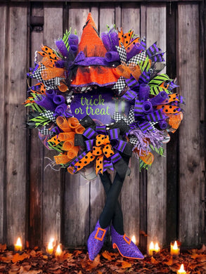 Halloween Witch Wreath Halloween Front Door Wreath  Battery Timer Light  (Free Shipping)